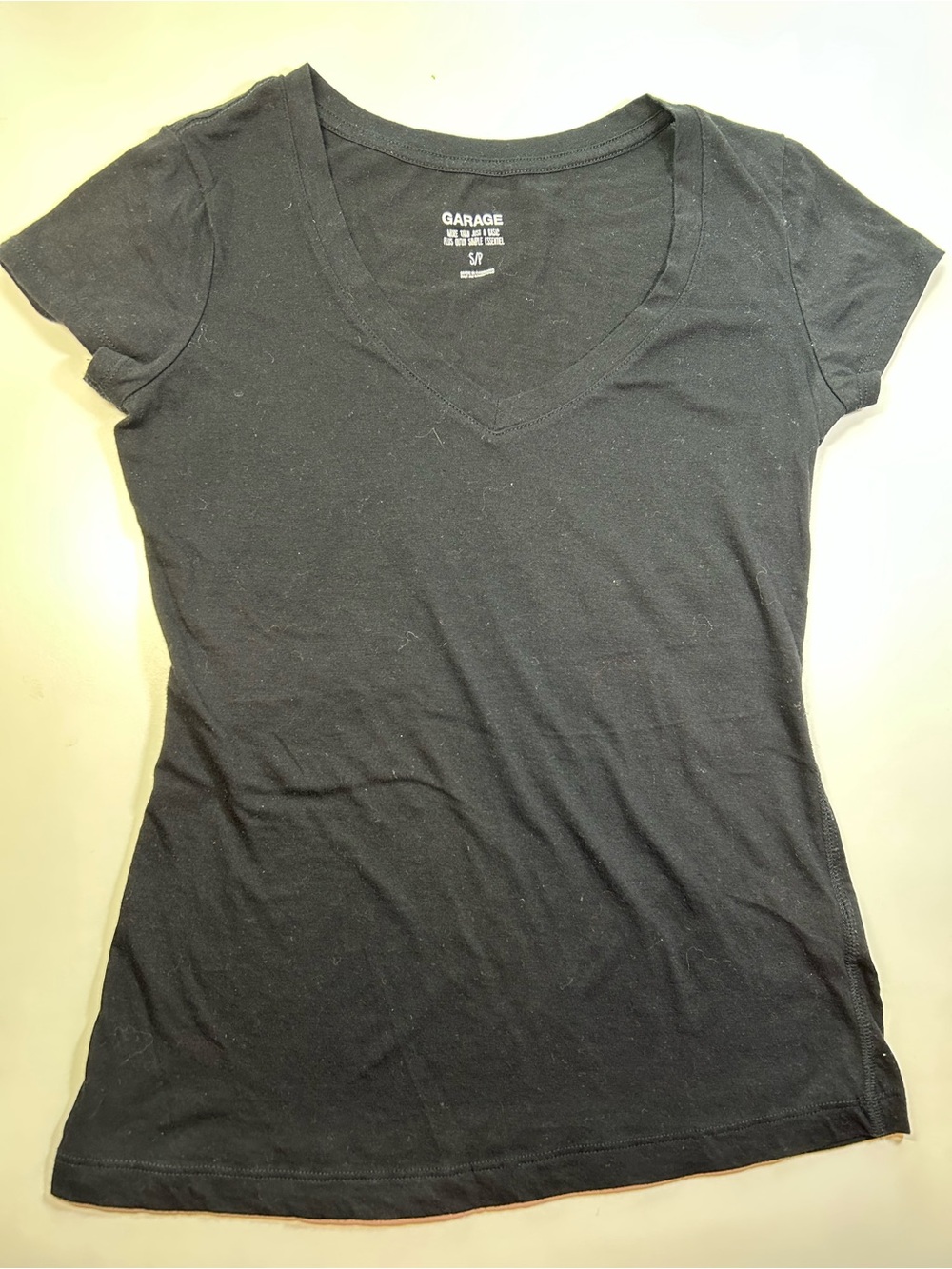 Garage Women's Small S Black V-Neck Short Sleeve Tee